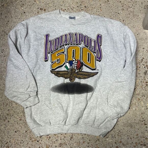 Vintage Logo7 Indianapolis 500 Crewneck Sweatshirt Men's XL Gray Pullover - Picture 1 of 4